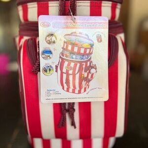 Cabana 2-Section Insulated Lunch Cooler Bag Red White Picnic Beach NEW